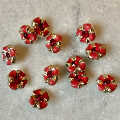 Vintage Coral and Gold Buttons with Red Stone