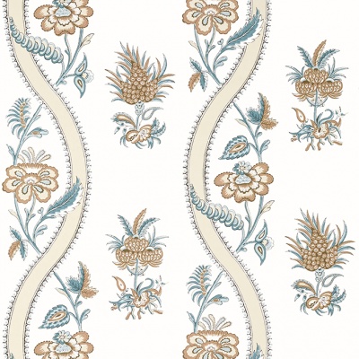 Thibaut Lincoln Toile Fabric - Blue and Flax