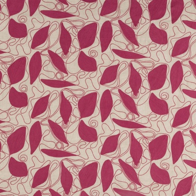 Veronique de Soultrait Foliage Indoor Embroidered Fabric in Hot Pink