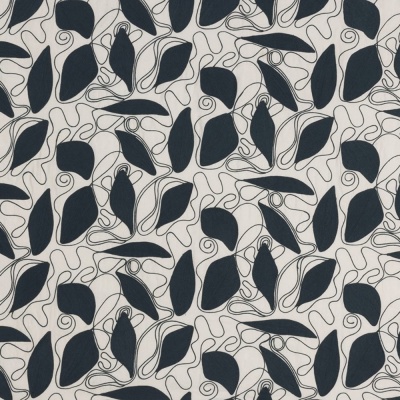 Veronique de Soultrait Foliage Indoor Embroidered Fabric in Navy