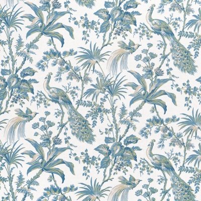 Anna French Peacock Toile Fabric in Blue and Green