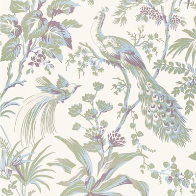 Anna French Peacock Toile Wallpaper in Green and Plum