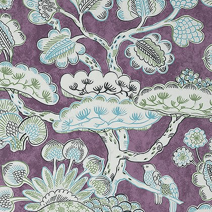 Anna French Tree House Wallpaper in Eggplant
