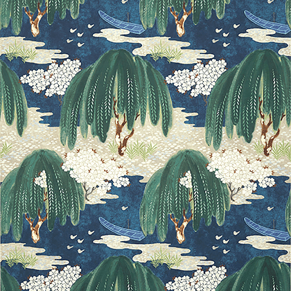 Anna French Willow Tree Wallpaper in Navy