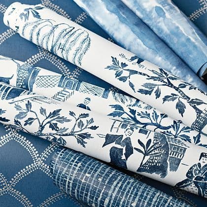 Anna French Willow Wood Wallpaper in Navy - norfolktextiles.co.uk