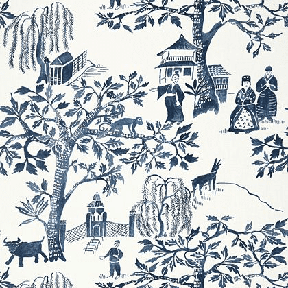 Anna French Willow Wood Wallpaper in Navy