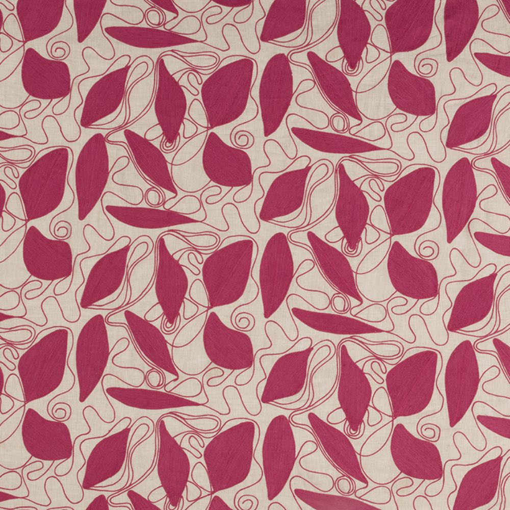 Veronique de Soultrait Foliage Indoor Embroidered Fabric in Hot Pink