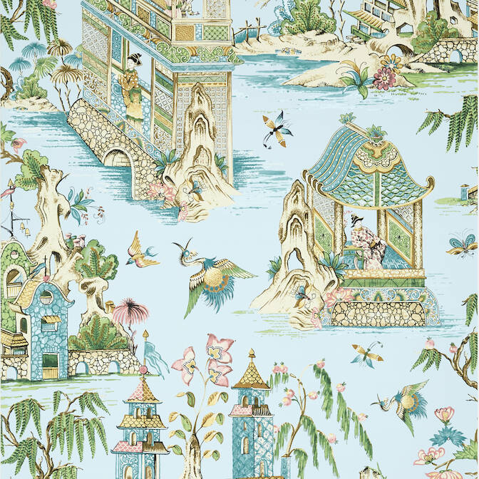 Thibaut Grand Palace Linen In Spa Blue - norfolktextiles.co.uk