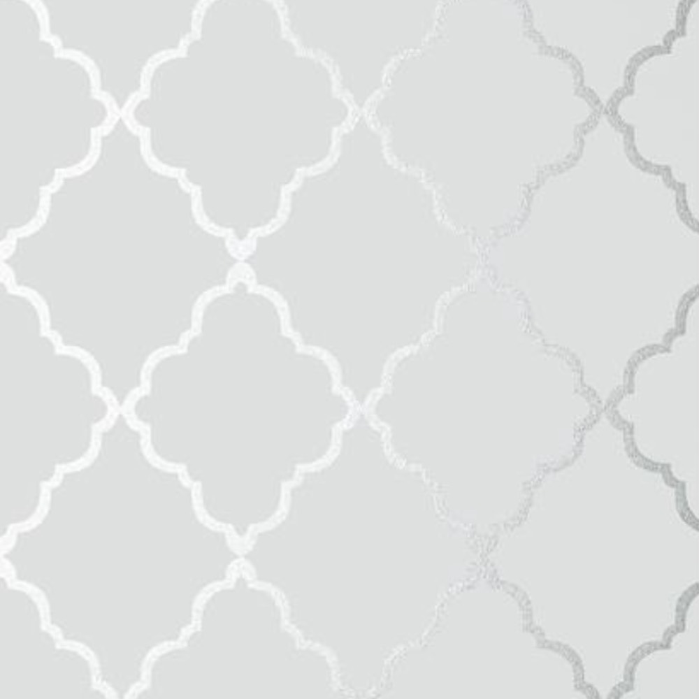 Anna French Klein Trellis Wallpaper in Silver on Grey