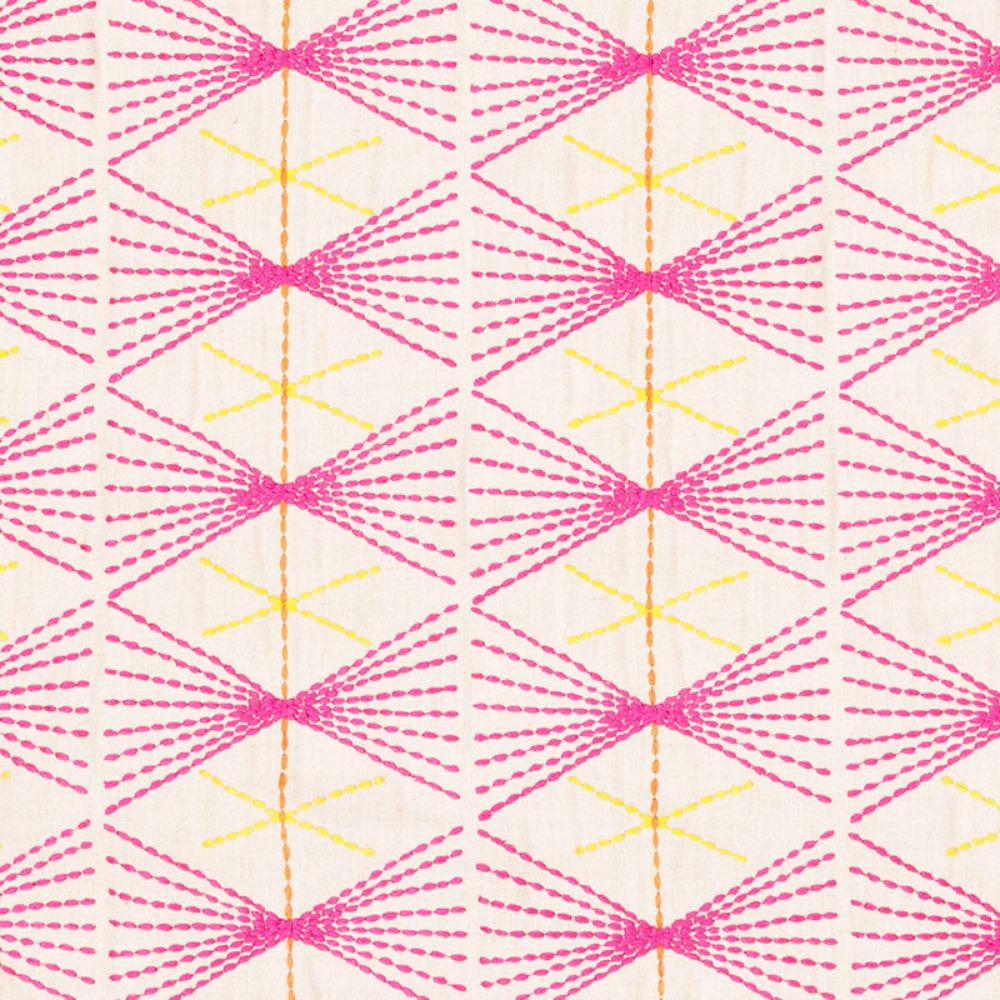 Veronique de Soultrait Mikado Indoor Embroidered Fabric in Hot Pink