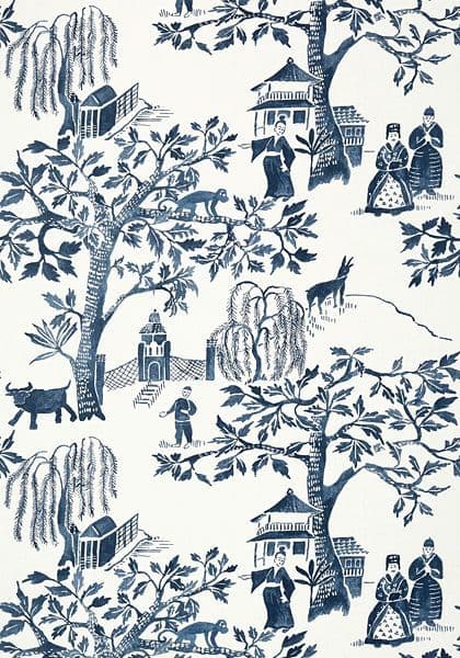 Anna French Willow Wood Wallpaper in Navy