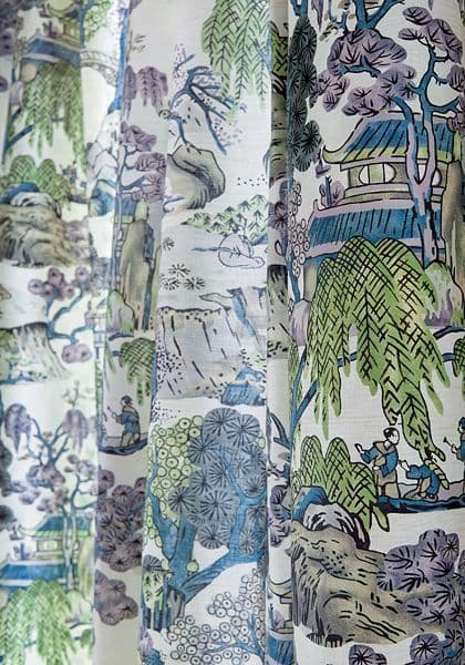 Thibaut Asian Scenic Fabric in Robins Egg