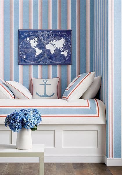 Thibaut Canvas Stripe Wallpaper in Spa Blue