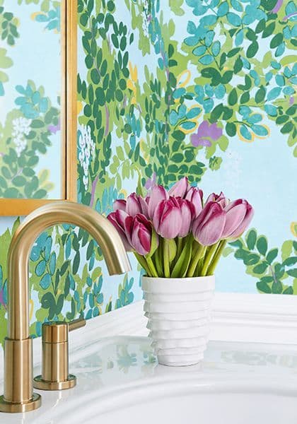 Thibaut Central Park Wallpaper in Blue and Green