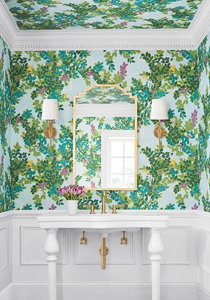 Thibaut Central Park Wallpaper in Navy and Pink