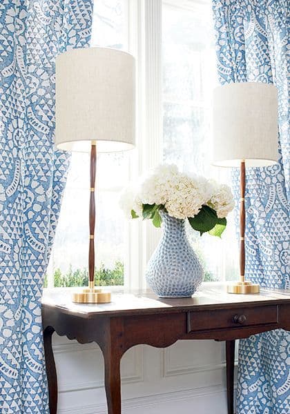 Thibaut Chamomile Fabric in Blue and White