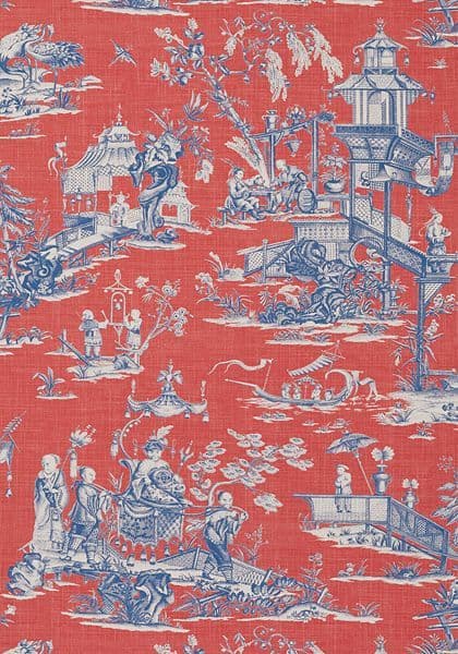 Thibaut Cheng Toile Wallpaper in Red and Blue