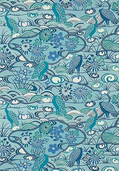 Thibaut Heron Stream Wallpaper in Turquoise