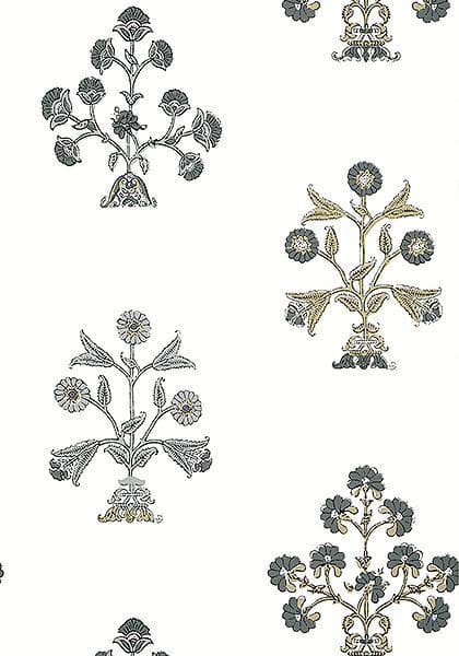 Thibaut Indian Flower Wallpaper in Black and White