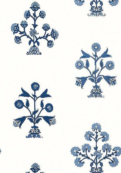 Thibaut Indian Flower Wallpaper in Blue