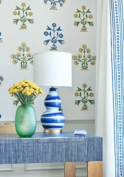 Thibaut Indian Flower Wallpaper in Blue and Yellow