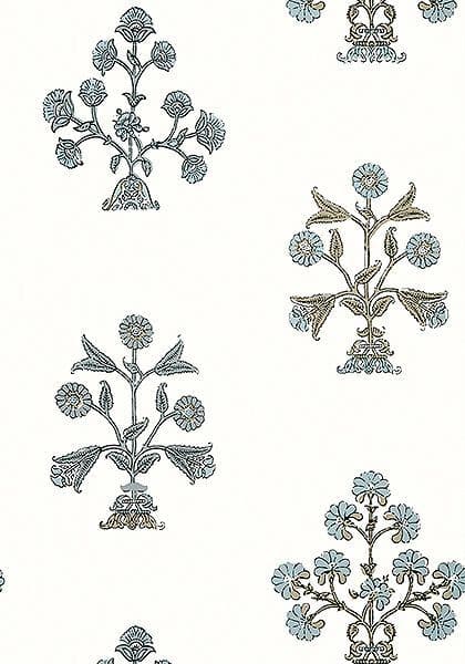 Thibaut Indian Flower Wallpaper in Spa Blue