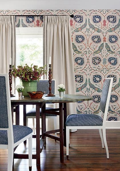Thibaut Lewis Wallpaper in Coral and Blue