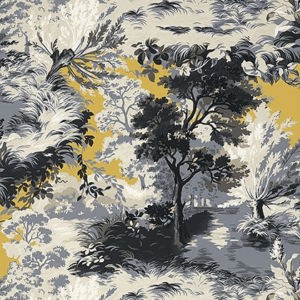Thibaut Lincoln Toile Wallpaper in Yellow and Grey