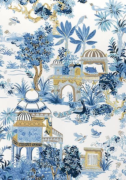 Thibaut Mystic Garden Fabric in Blue and White