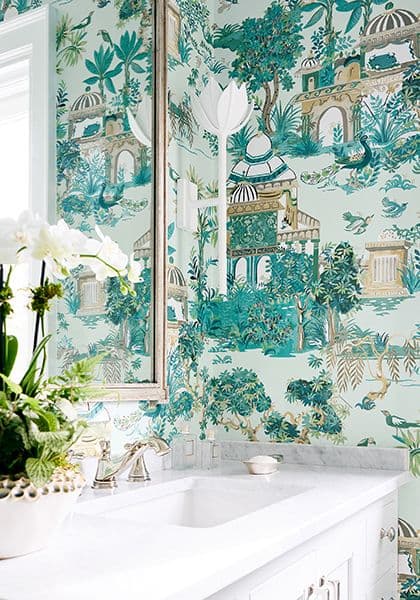 Thibaut Mystic Garden Wallpaper in Blue and White