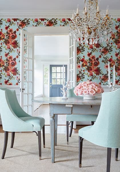 Thibaut Open Spaces Wallpaper in Aqua and Coral
