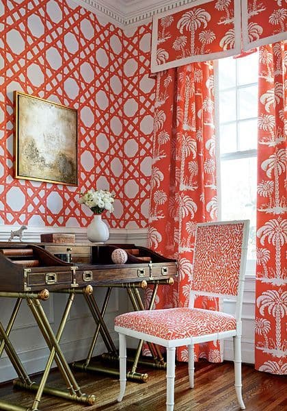 Thibaut Palm Island Wallpaper in Coral