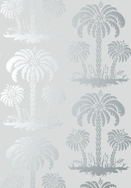 Thibaut Palm Island Wallpaper in Metallic Silver