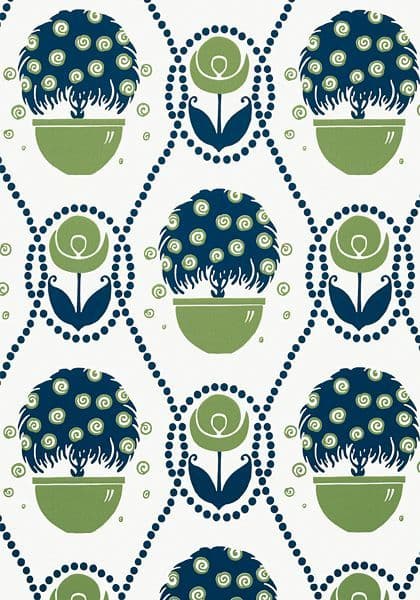 Thibaut Rene  Wallpaper in Navy and Green