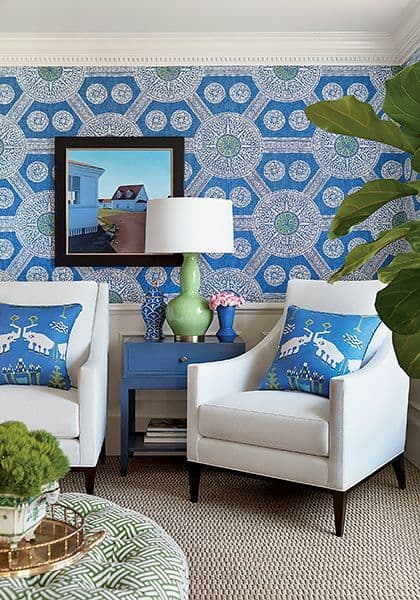 Thibaut Stonington Wallpaper in Blue and Green