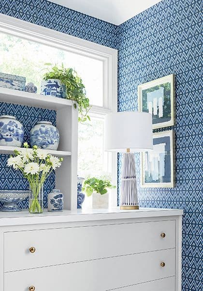 Thibaut Tiburon Wallpaper in Black and Mineral Blue