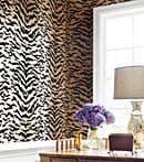 Thibaut Tiger Flock Wallpaper in Camel and Black