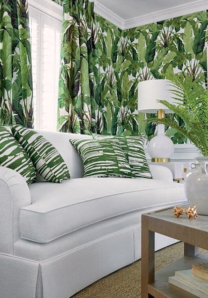 Thibaut Travelers Palm  Wallpaper in Navy and White