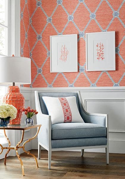 Thibaut Turnberry Trellis Wallpaper in Beige and Blue