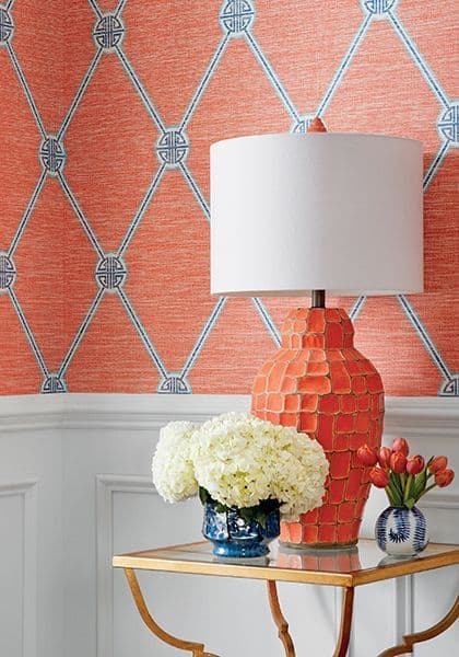 Thibaut Turnberry Trellis Wallpaper in Coral