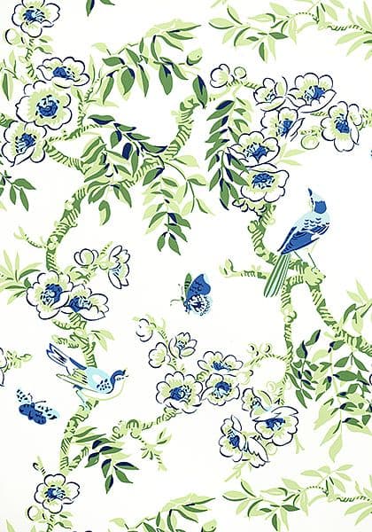 Thibaut Yukio Fabric in Blue and Green