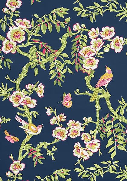 Thibaut Yukio Fabric in Navy and Pink