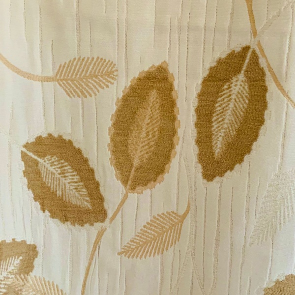 Quilted Chenille Cream Fabric in Trailing Leaves Design.  5.5 mts