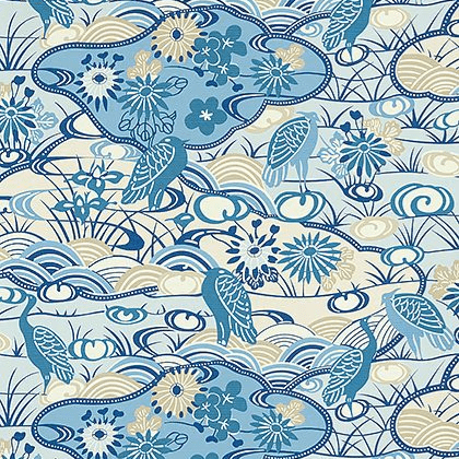Thibaut Heron Stream Wallpaper in Blue