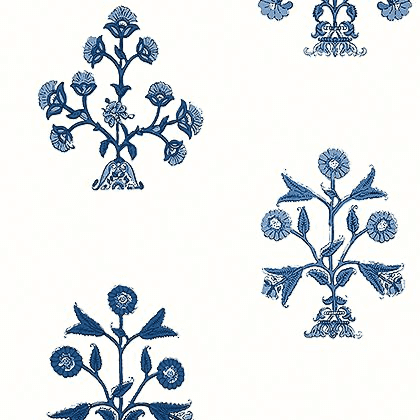 Thibaut Indian Flower Wallpaper in Blue