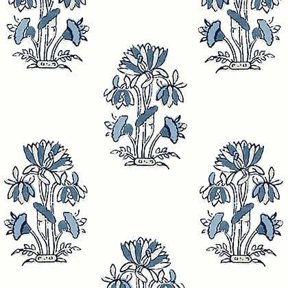 Thibaut Lily Flower Wallpaper in Blue and White