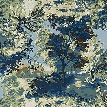 Thibaut Lincoln Toile Wallpaper in Navy and Teal