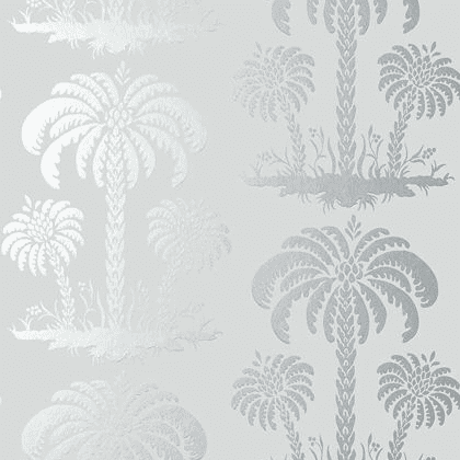 Thibaut Palm Island Wallpaper in Metallic Silver