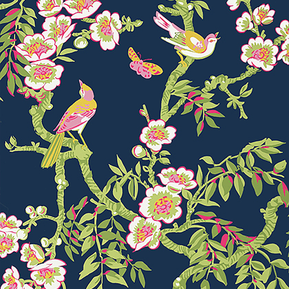 Thibaut Yukio Wallpaper in Navy and Pink